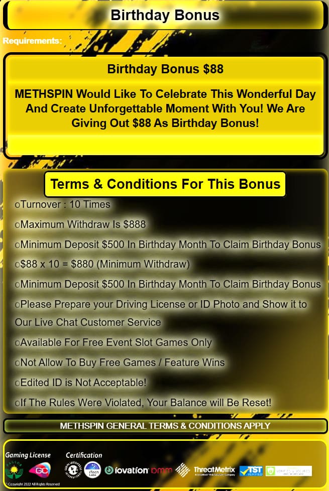 VIP program bonuses at Methspin Casino